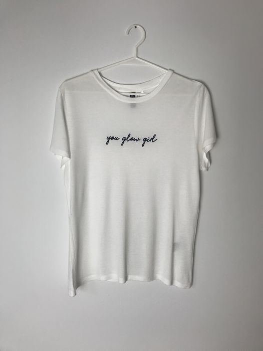 Biała bluzka koszulka z haftem H&M basic casual cienki t-shirt, top
