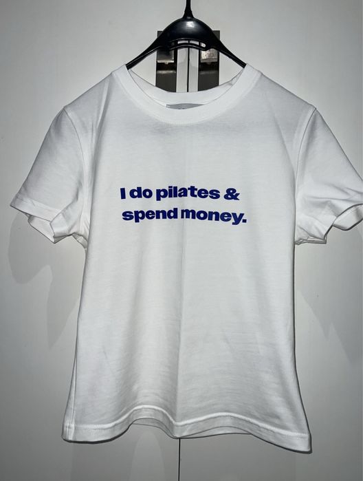 Футболка one by one білого кольору з синім принтом I do pilates