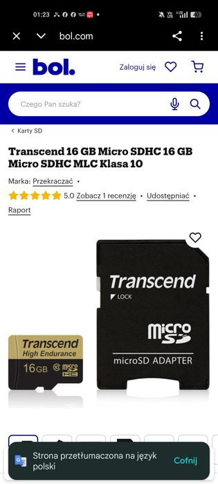 Karta microSDHC Transcend High Endurance 16 GB CL10 z adapterem SD