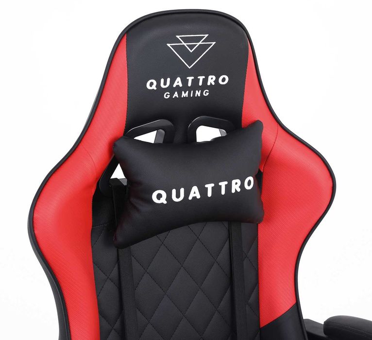 Fotel Gamingowy Quattro Carbon Red z Wysuwanym Podnóżkiem i Pikowanym Obiciem