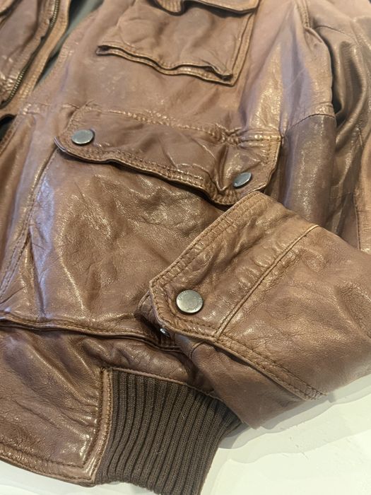 Blusão castanho de cabedal Massimo Dutti