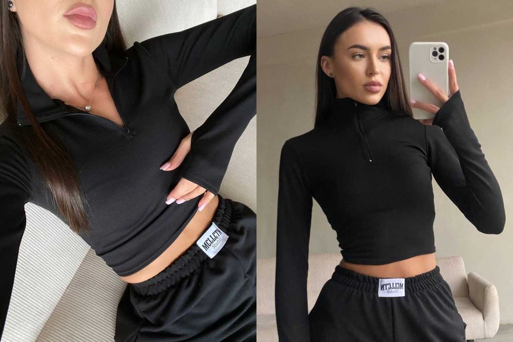 Жіночий лонгслів на змійці лонг з блискавкою укорочений топ гольфик