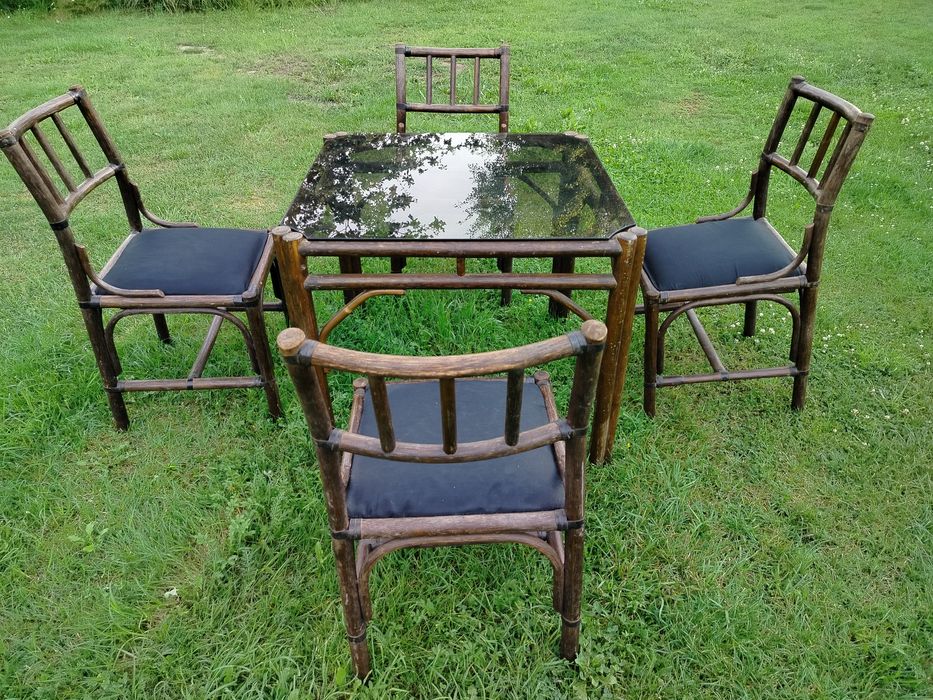 Zestaw mebli ogrodowych stół krzesła bambus rattan