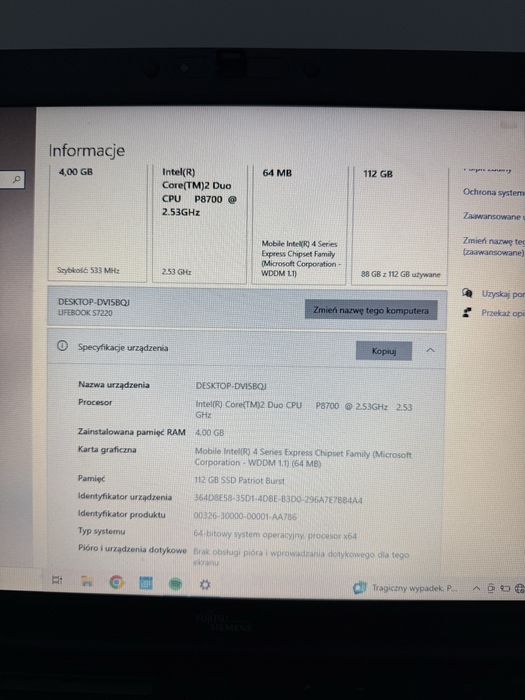 laptop Fujitsu Siemens dysk SSD