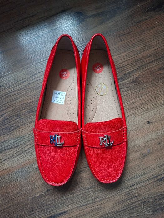 Czerwone skórzane mokasyny Ralph Lauren 38,5