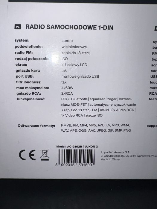 Radio Samochodowe Vordon 1Din  3201B