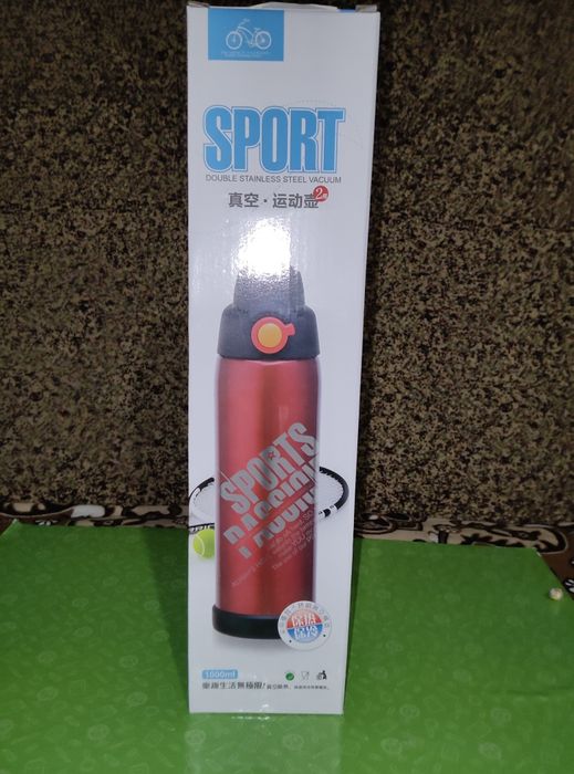 Новый спортивный термос-поилка Sports 1 литр (1000 мл). Зеленый и Оранжевый