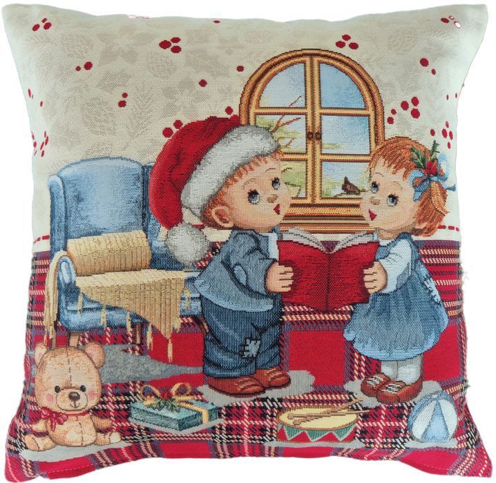 Poszewka 45x45 cm gobelinowa dekoracyjna świąteczna z dziećmi F213