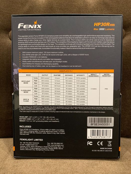 Налобний ліхтар Fenix HP30R V2.0/2акб Fenix 21700/3000 люмен/павербанк