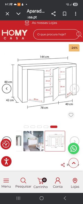 Aparador sala branco e cinza 3 portas