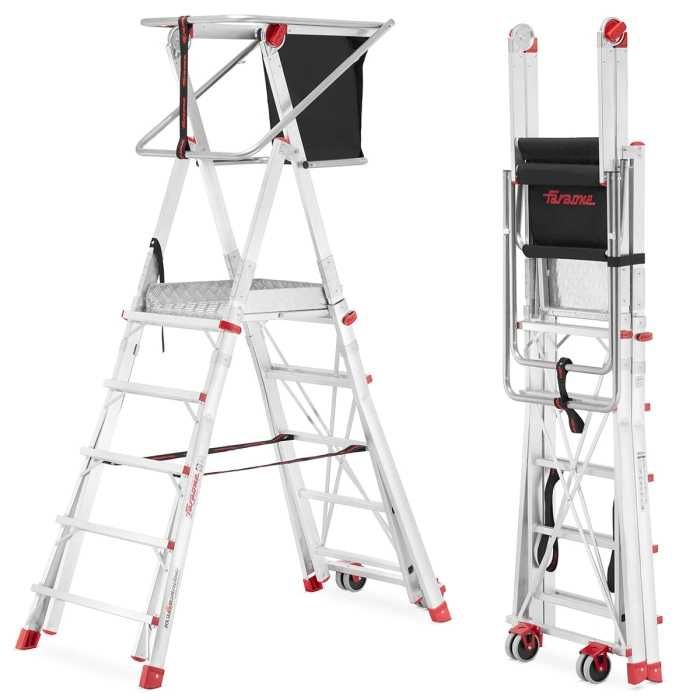 Teleskopowa Drabina Magazynowa jezdna Pls5, Podest ,Platforma