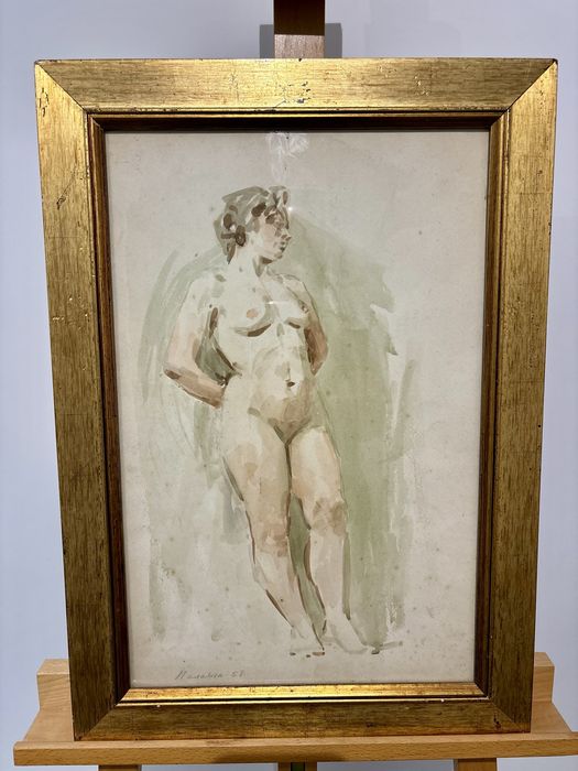 Cudowna Para Aktów Obrazów aukcyjnych Akwarela Nikolai Bortnikov 1958