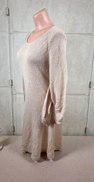 Designers Remix Charlotte Eskildsen L beżowa kaszmirowa sukienka rękaw