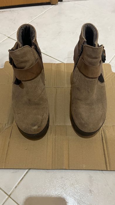Botins Castanhos Mulher|Salto Grosso Confortável|Efeito Camurça|Tam 37