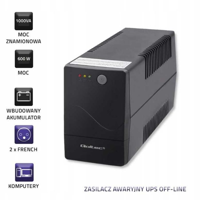 ДБЖ UPS новий Qoltec 1000 В.А 600w Аварійне джерело живлення