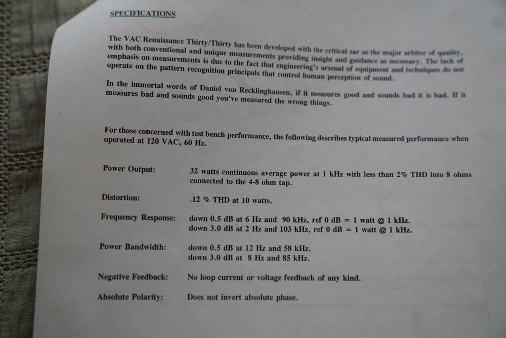 VAC  Renaissance 30/30  усилитель мощности