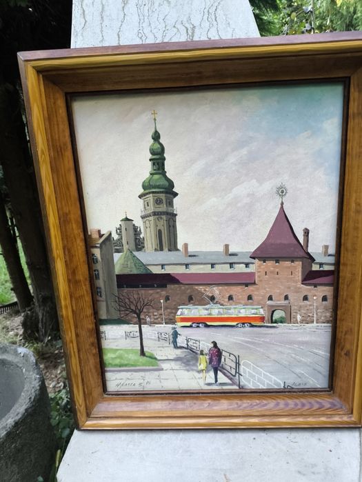 Obraz na desce z ramą Lwów . Brama . Vintage