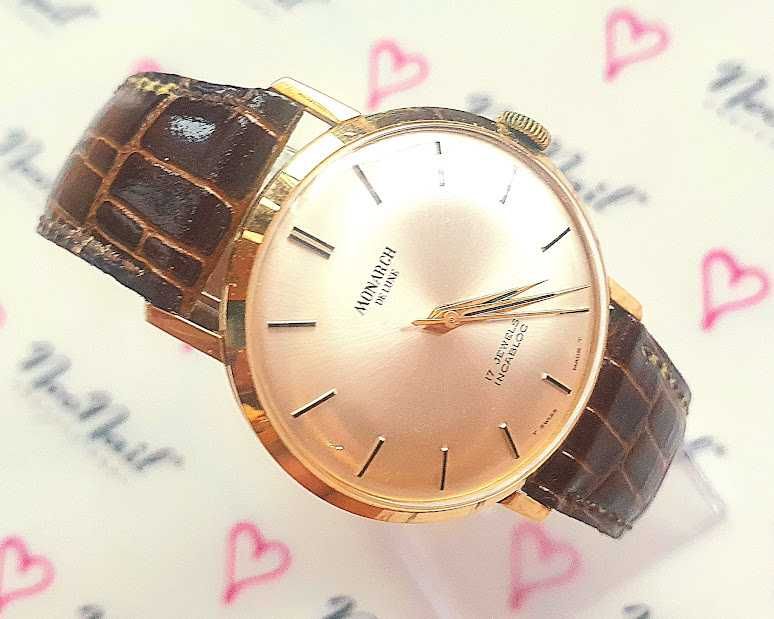 Złoty zegarek MONARCH DE LUXE 750 próba ( 18 karat ) stan nowy lata 50