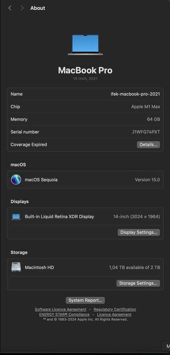 MacBook Pro 14 M1 Max | 64GB | 2TB / 2048GB | Retina XDR | 4 monitory