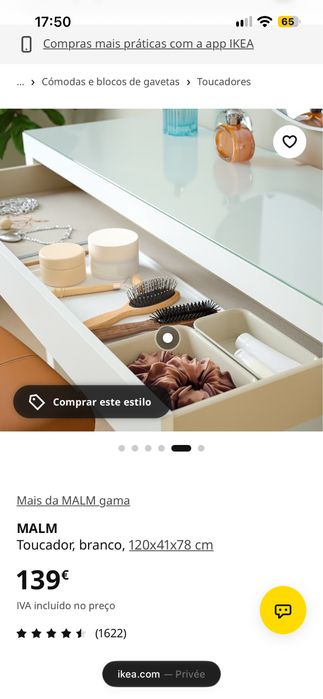 Toucador / Secretária IKEA MALM Branco com Vidro – 120 cm