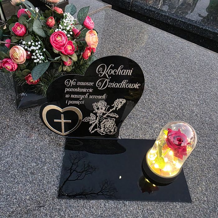 Znicz dla Dziadków dekoracja na grób grawer podstawka na cmentarz róża
