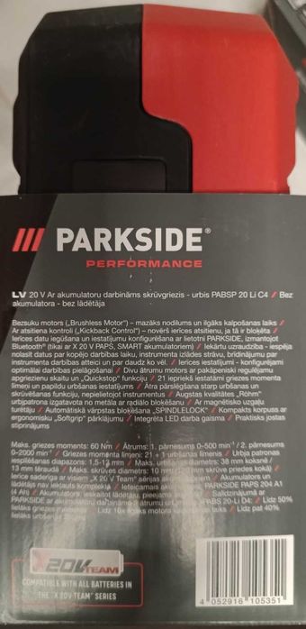 PARKSIDE PERFORMANCE akumulatorowa wiertarko-wkrętarka PABSP 20 Li C4
