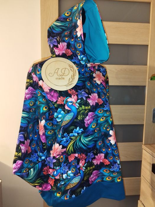 Bawełniana bluza damska z kapturem Kolorowe pawie L 40