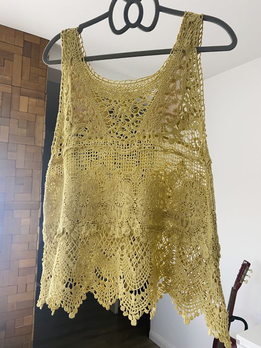 Beżowy ażurowy top boho 36 (S)