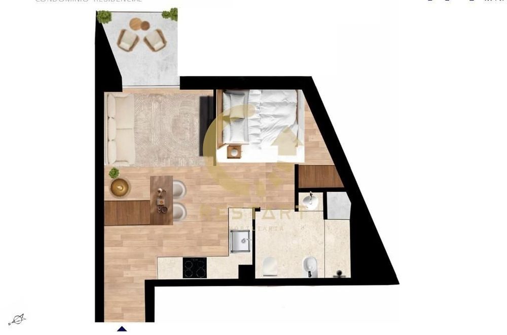 Studio T0 com varanda e lugar de garagem em Costa Cabral