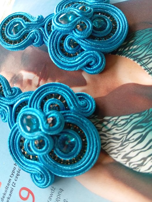 Turkusowe Niebieskie kolczyki Sutasz nowe handmade