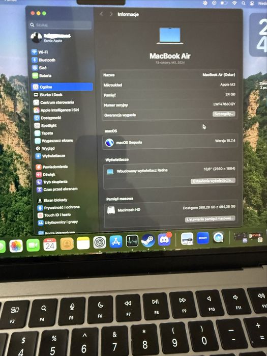 Macbook 13” Air M3 2024r. 24GB 512 GB