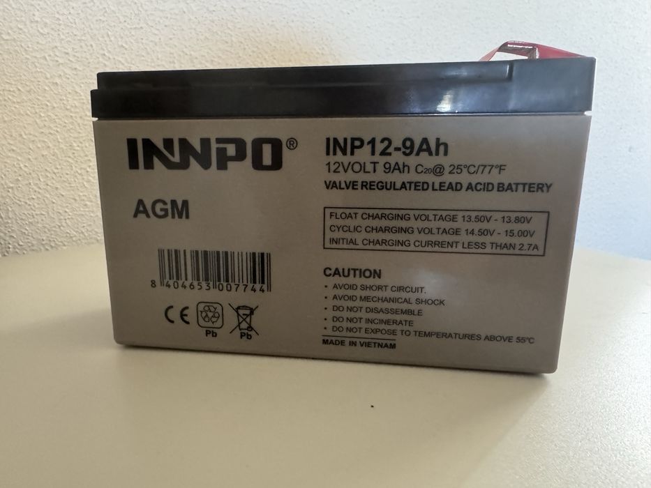 Bateria 12V 9Ah INNPO (AGM) para UPS / Alarme – Nova e Carregada
