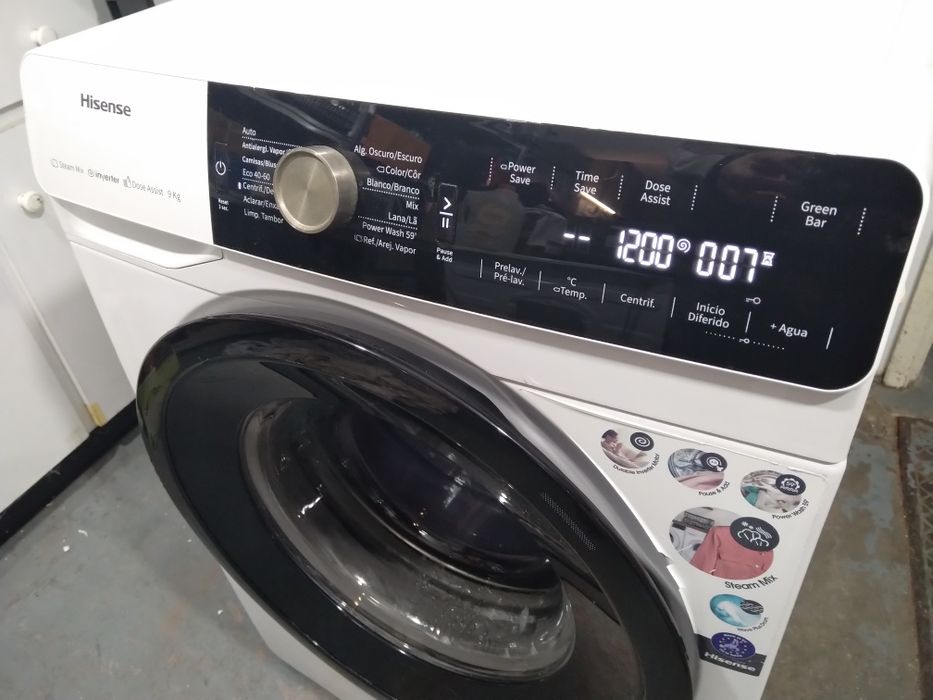 Máquina de lavar roupa 9kg, classe A.