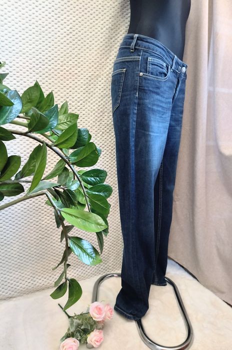 Granatowe samskie spodnie jeansowe proste wysoki stan r. XL 42