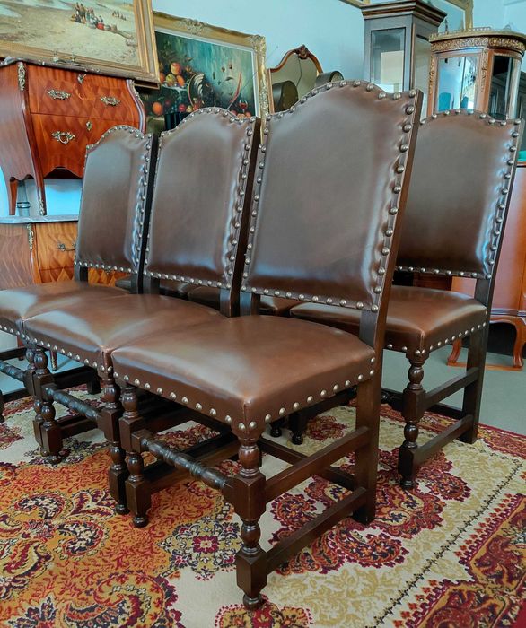 Eleganckie stylowe krzesła skórzane 6 sztuk skóra naturalna