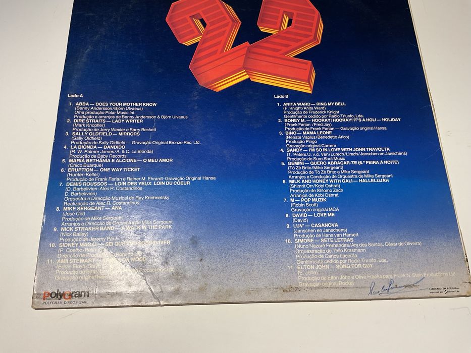 Disco Vinil “Os 22” , Compilação Anos 70 - ABBA, Boney M, Elton John