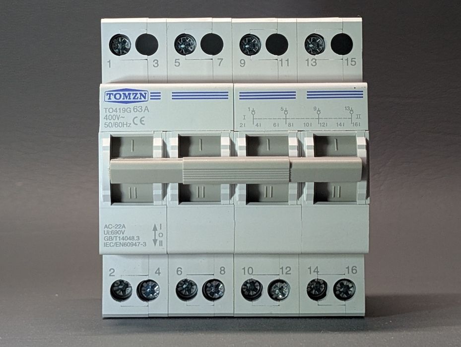 TOMZN  63A I-0-II трипозиційний перемикач перекидной TO419G TO219G