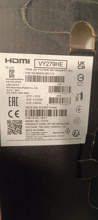 Sprzedam monitor ASUS VY279HE 27 cali FHD