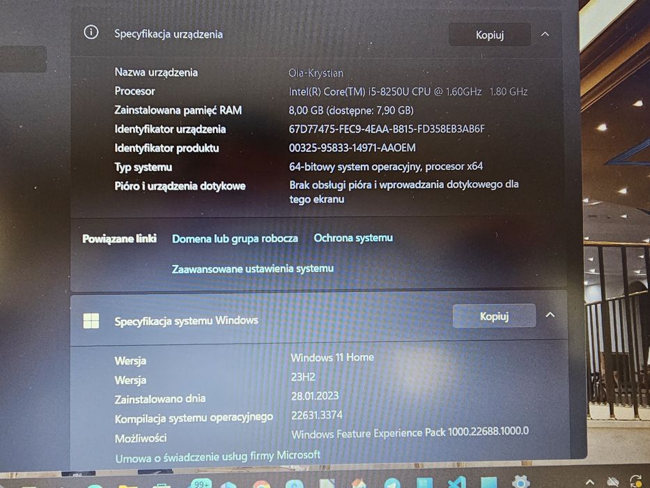 Laptop Dell Inspirion i5 8GB 256 SSD + 1T idealny Biały