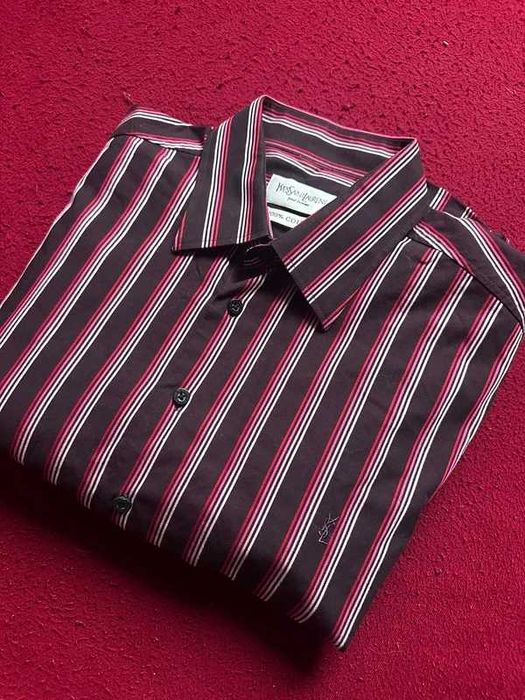 Yves Saint Laurent YSL Koszula Vintage 90s Premium 100% Bawełna Paski Logo Rzadki Model