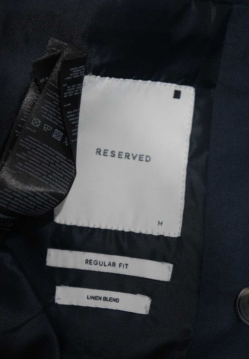 Reserved M Granatowy Garnitur Dwurzędowy Letni Len Bawełna Regular Fit Elegancki Styl