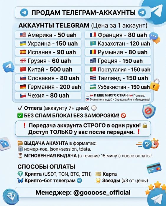 Аккаунты телеграмм/Звезды/Премиум || Дешево || Любые страны