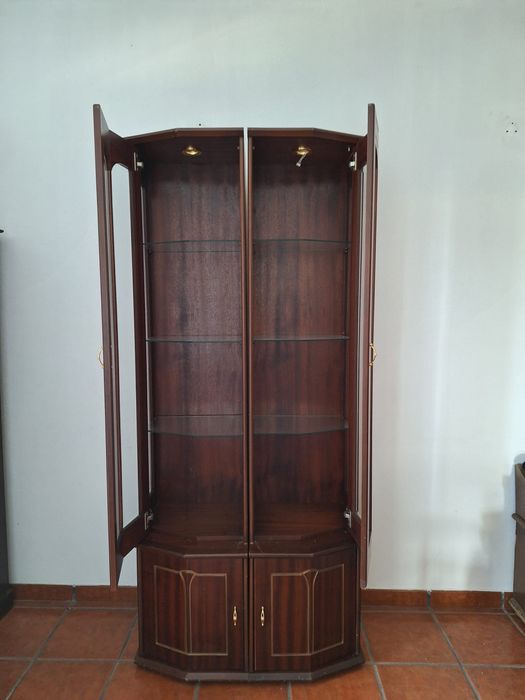 Par Cantoneiras Vitrine Madeira Escura Vidro