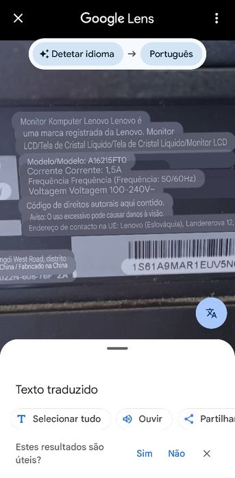 Para peças- monitor Lenovo A16215FTO-22"