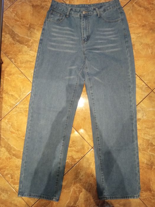 Jeansy Shein 40 L jak nowe niebieskie proste paski wycierane