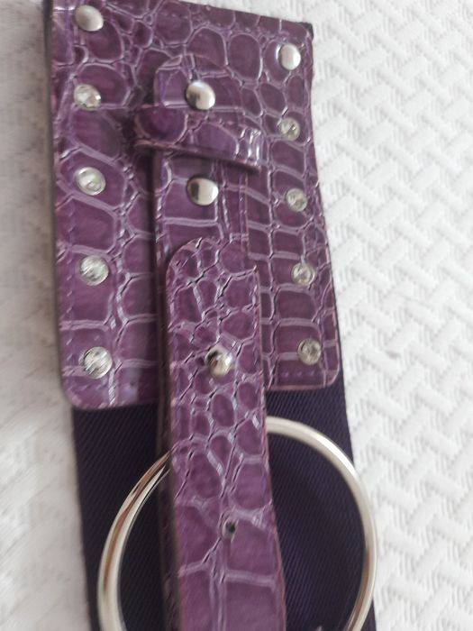 Cinto roxo em pele Genuína e elástico ajustável