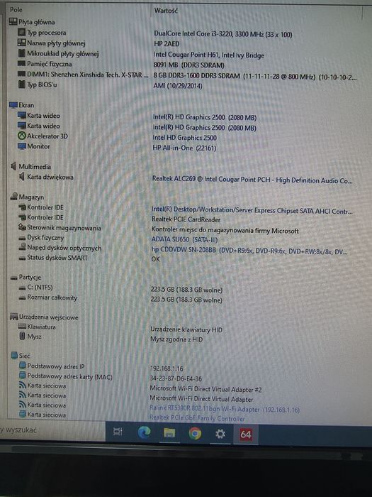 All in one HP Pro 3520, i3, SSD 240GB, DDR3 8GB, Polecam !