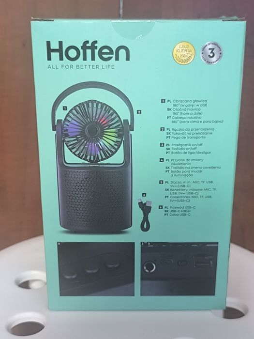 Hoffen Wentylator z Głośnikiem Podświetlenie RGB Bluetooth Radio FM