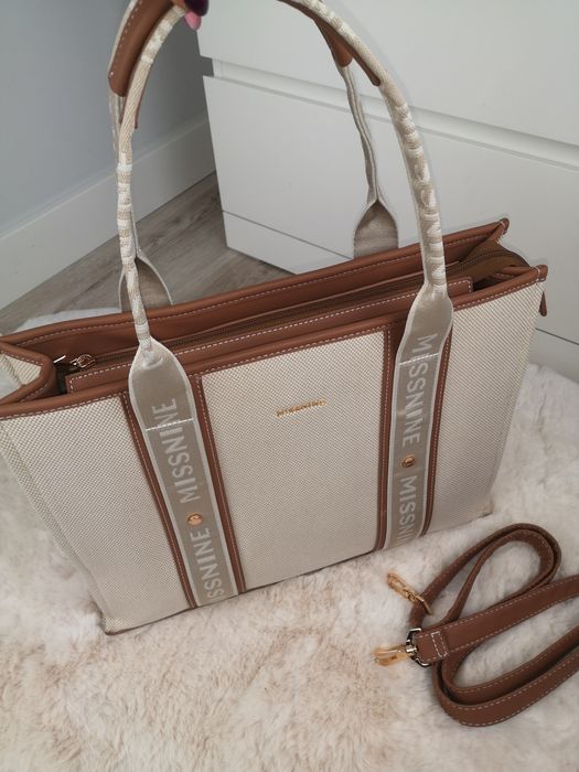 Elegancka torebka do pracy beżowa brązowa duża torba Missnine