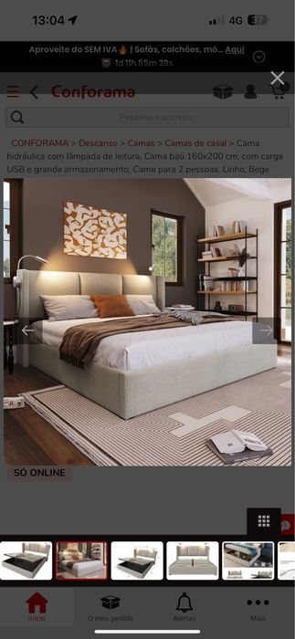 Cama hidráulica com lampada